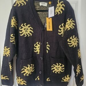 Coogi Women's Black and Yellow Sun Pattern Cardigan